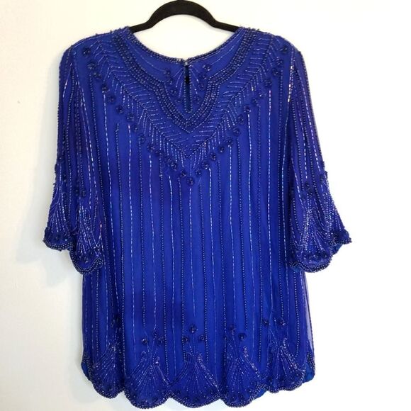 Vintage Mark & John II Pure Silk Intricately Beaded Blouse Made in India M - Picture 2 of 10